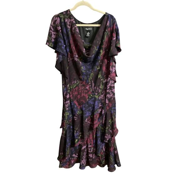 MAGGIE BARNES WO SIZE 28 FLOWEY DRESS PURPLE MAGENTA SEQUIN ACCENTS EUC - Picture 5 of 11